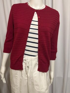 Grace The Perfect Fit Burgundy Cardigan Sweater Women's S Ribbed Textured